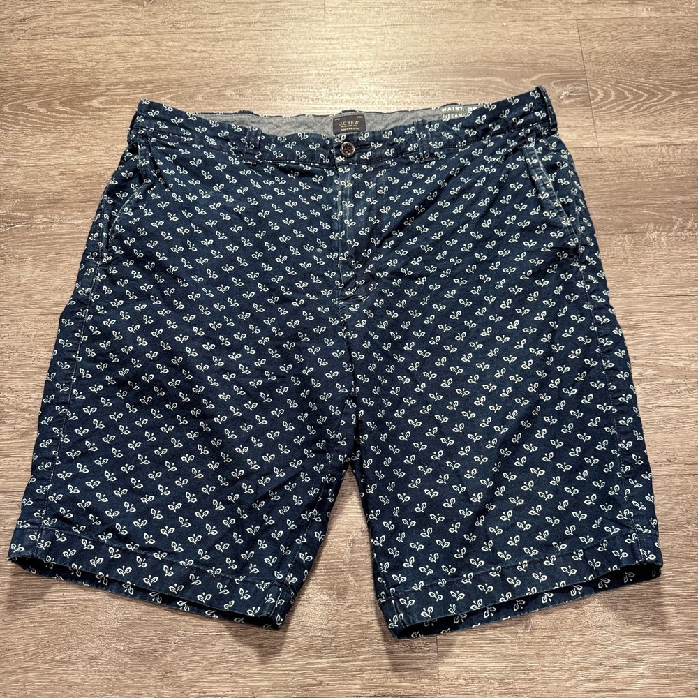 J Crew Short Mens 36 Blue Floral Chino Flat‎ Front 100% Cotton Casual Preppy 10"